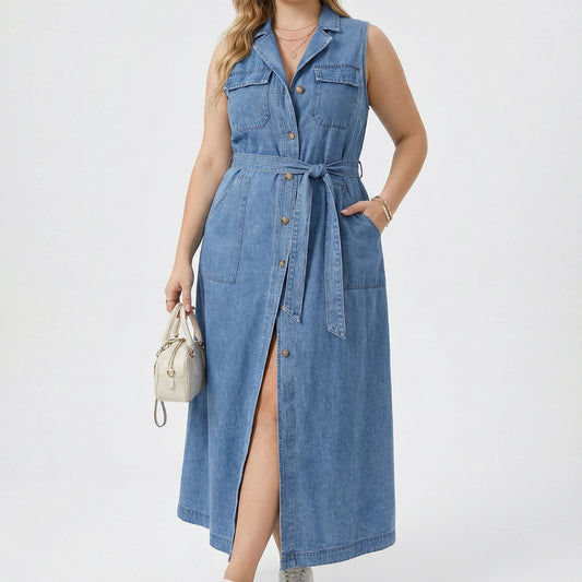 Stonebrook Studio - Stonebrook Studio | Women’s Sleeveless Denim Dress - Cotton Long Button Down Fit