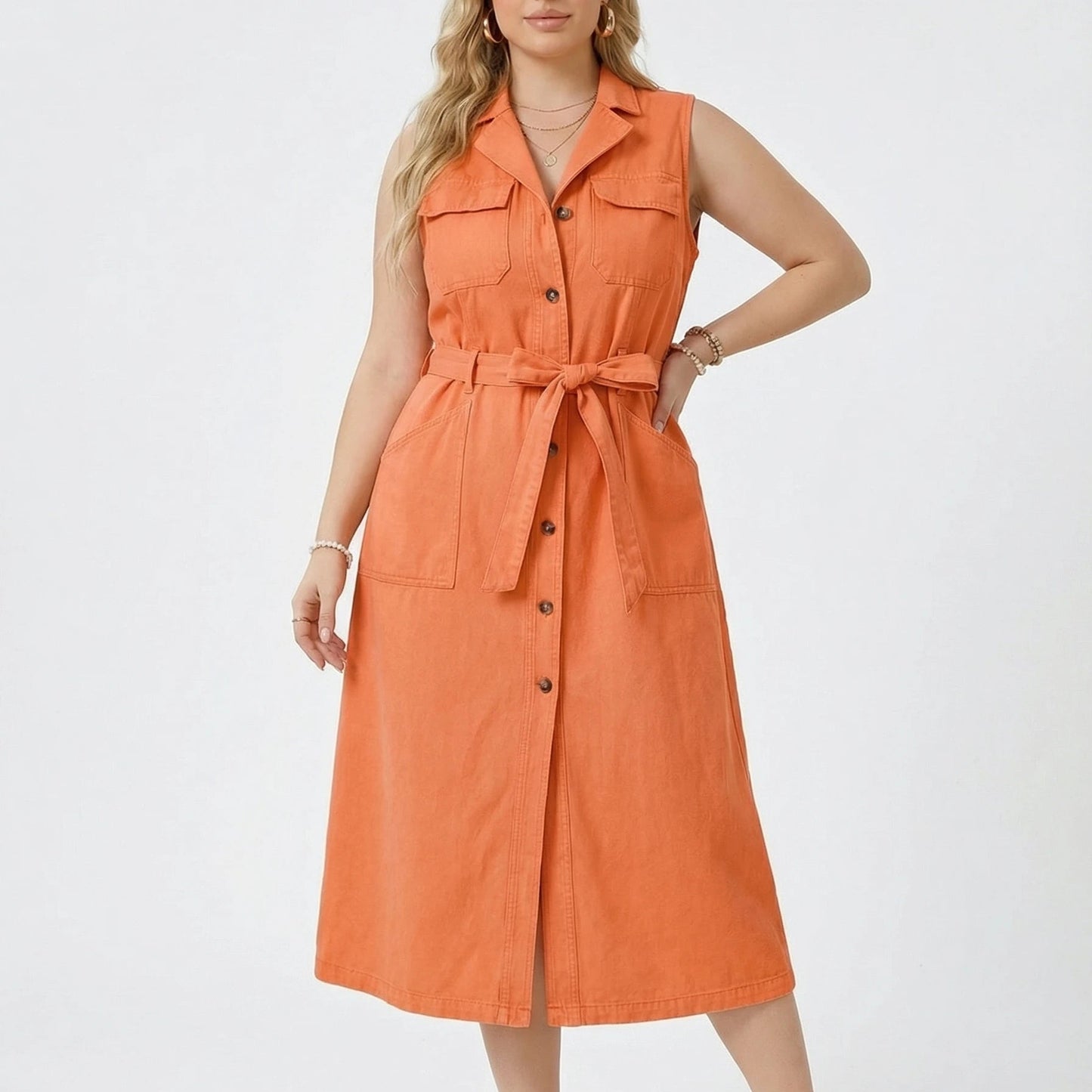 Stonebrook Studio - Stonebrook Studio | Women’s Sleeveless Denim Dress - Cotton Long Button Down Fit