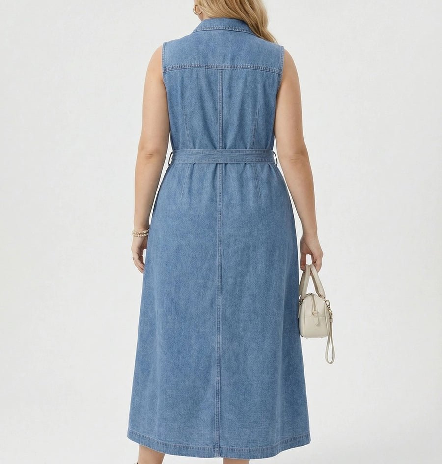 Stonebrook Studio - Stonebrook Studio | Women’s Sleeveless Denim Dress - Cotton Long Button Down Fit