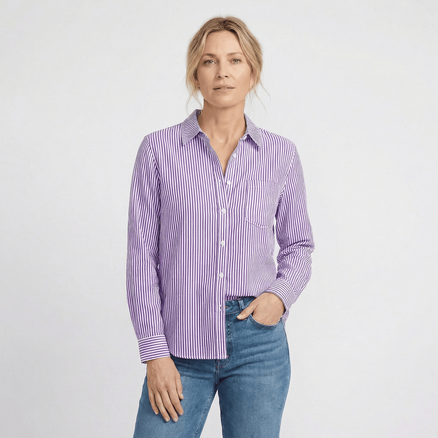 Stonebrook Studio - Stonebrook Studio | Women’s Striped Shirt - Loose Fit Lightweight Casual Top