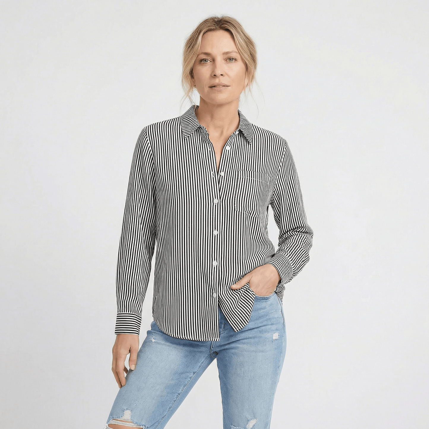 Stonebrook Studio - Stonebrook Studio | Women’s Striped Shirt - Loose Fit Lightweight Casual Top