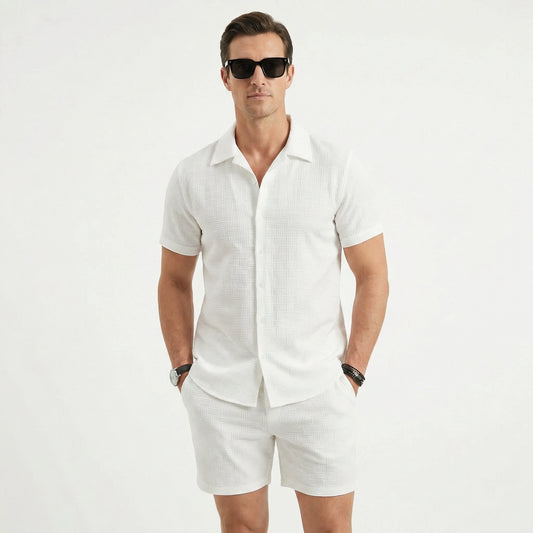 Stonebrook Studio - Stonebrook Studio | Men’s Linen Two Piece Set Short Sleeve Shirt And Shorts