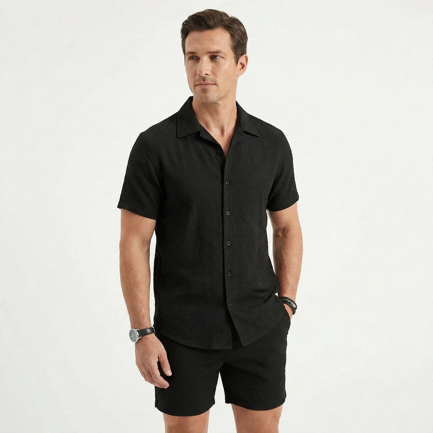 Stonebrook Studio - Stonebrook Studio | Men’s Linen Two Piece Set Short Sleeve Shirt And Shorts