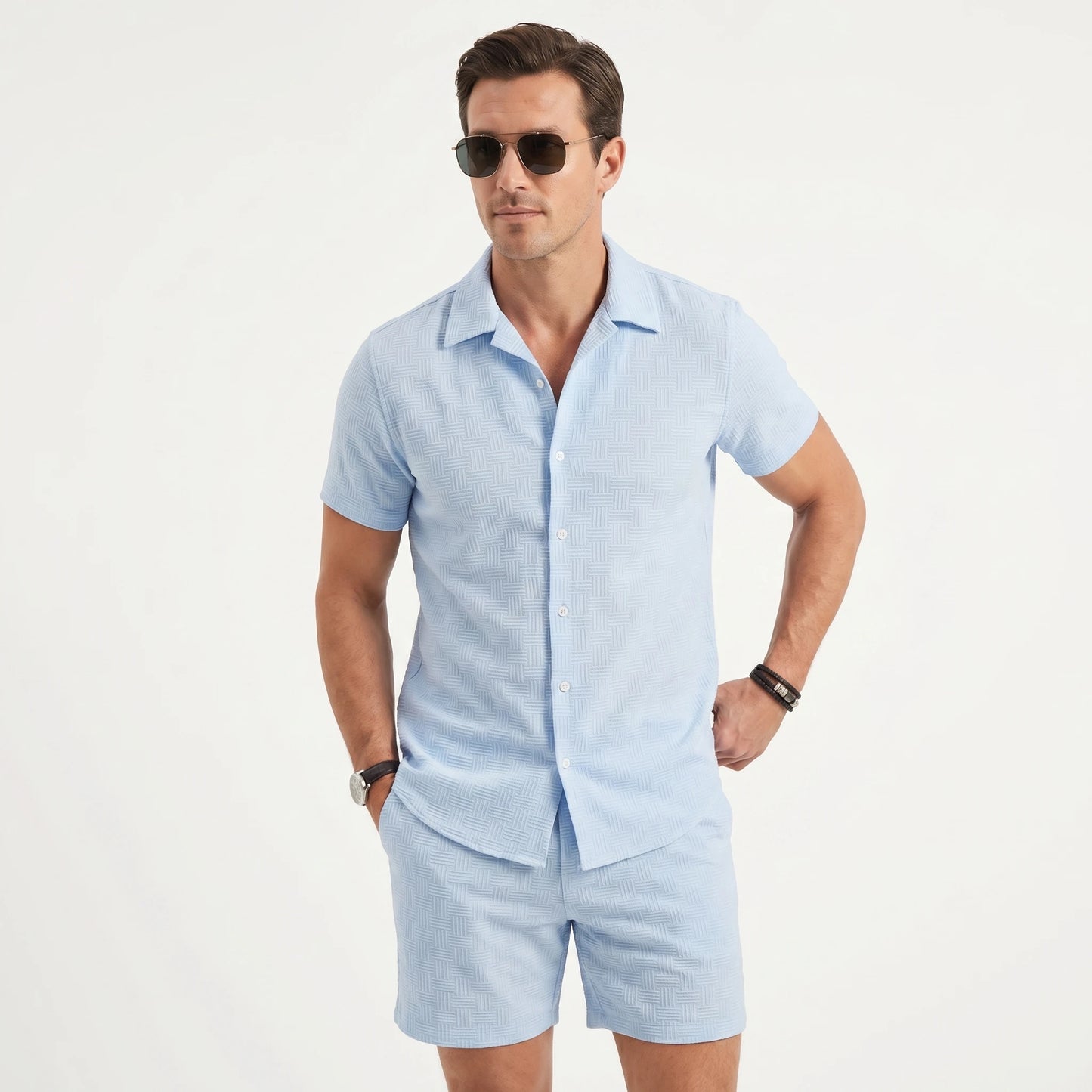 Stonebrook Studio - Stonebrook Studio | Men’s Linen Two Piece Set Short Sleeve Shirt And Shorts