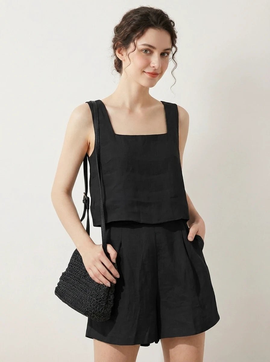 Stonebrook Studio - Stonebrook Studio | Women’s Linen Two Piece Set - Sleeveless Top Shorts Comfort