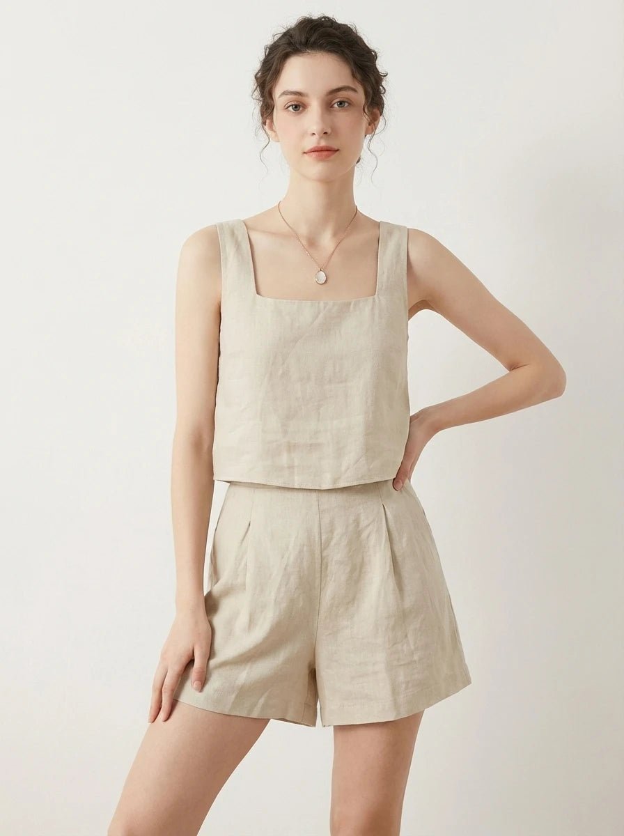 Stonebrook Studio - Stonebrook Studio | Women’s Linen Two Piece Set - Sleeveless Top Shorts Comfort
