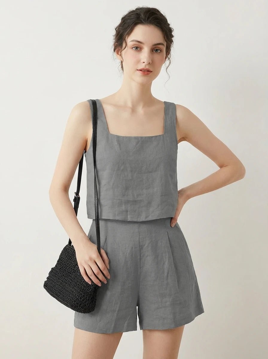 Stonebrook Studio - Stonebrook Studio | Women’s Linen Two Piece Set - Sleeveless Top Shorts Comfort