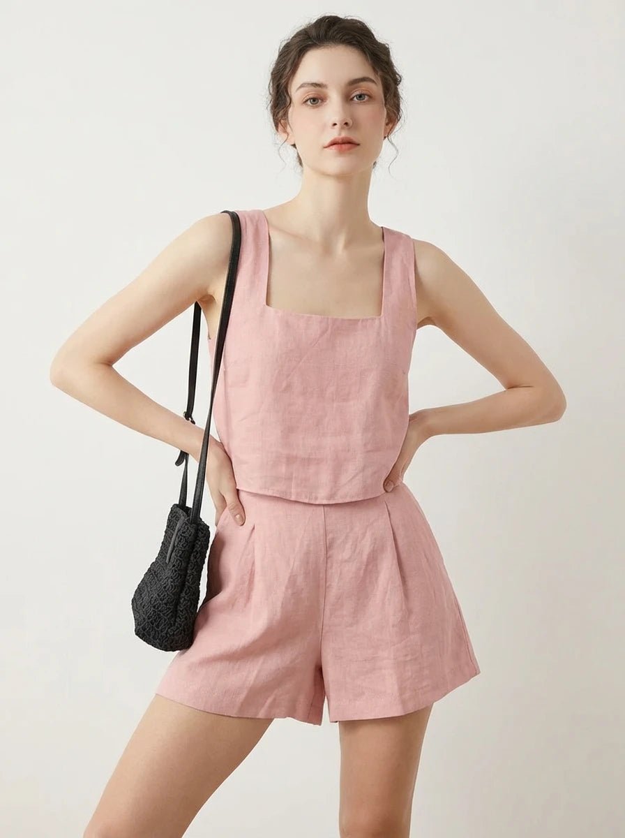 Stonebrook Studio - Stonebrook Studio | Women’s Linen Two Piece Set - Sleeveless Top Shorts Comfort