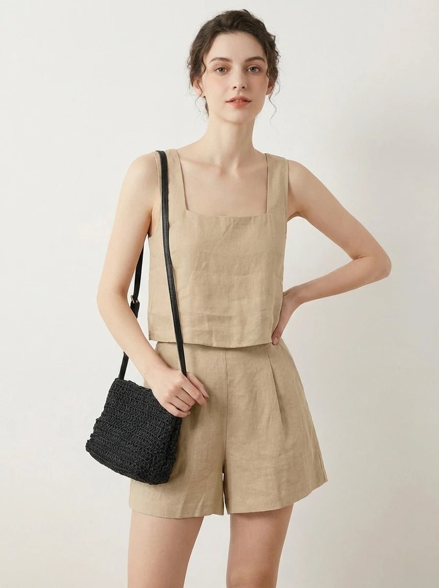 Stonebrook Studio - Stonebrook Studio | Women’s Linen Two Piece Set - Sleeveless Top Shorts Comfort