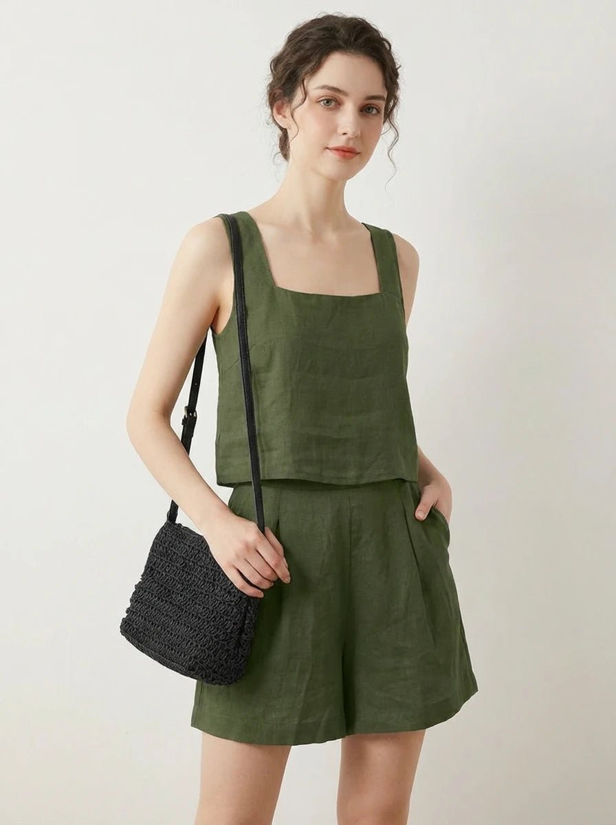 Stonebrook Studio - Stonebrook Studio | Women’s Linen Two Piece Set - Sleeveless Top Shorts Comfort
