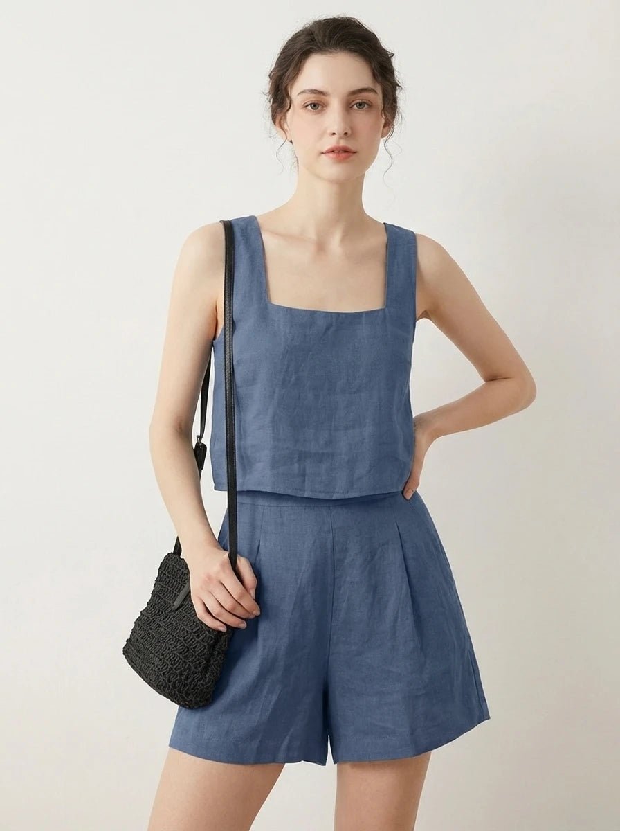 Stonebrook Studio - Stonebrook Studio | Women’s Linen Two Piece Set - Sleeveless Top Shorts Comfort