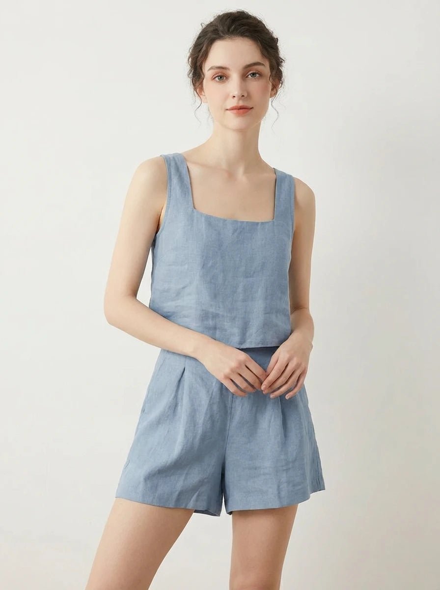 Stonebrook Studio - Stonebrook Studio | Women’s Linen Two Piece Set - Sleeveless Top Shorts Comfort