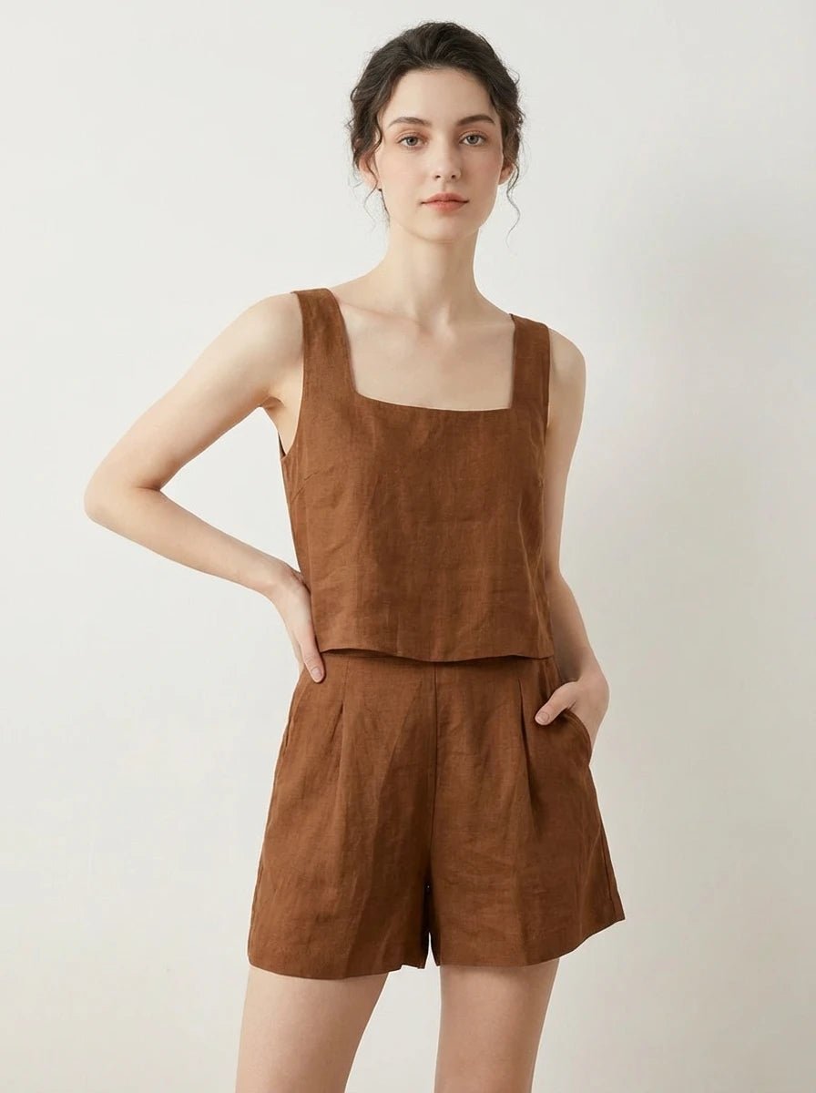Stonebrook Studio - Stonebrook Studio | Women’s Linen Two Piece Set - Sleeveless Top Shorts Comfort