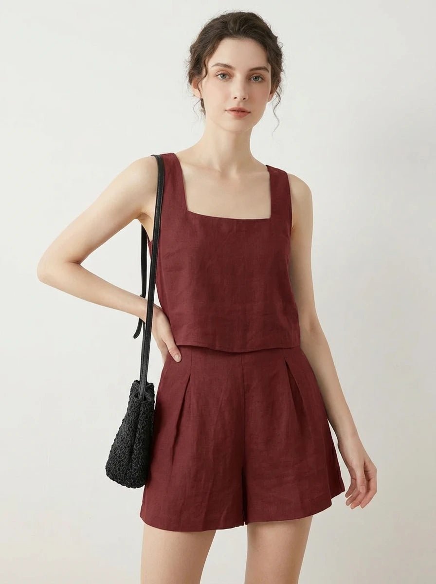 Stonebrook Studio - Stonebrook Studio | Women’s Linen Two Piece Set - Sleeveless Top Shorts Comfort