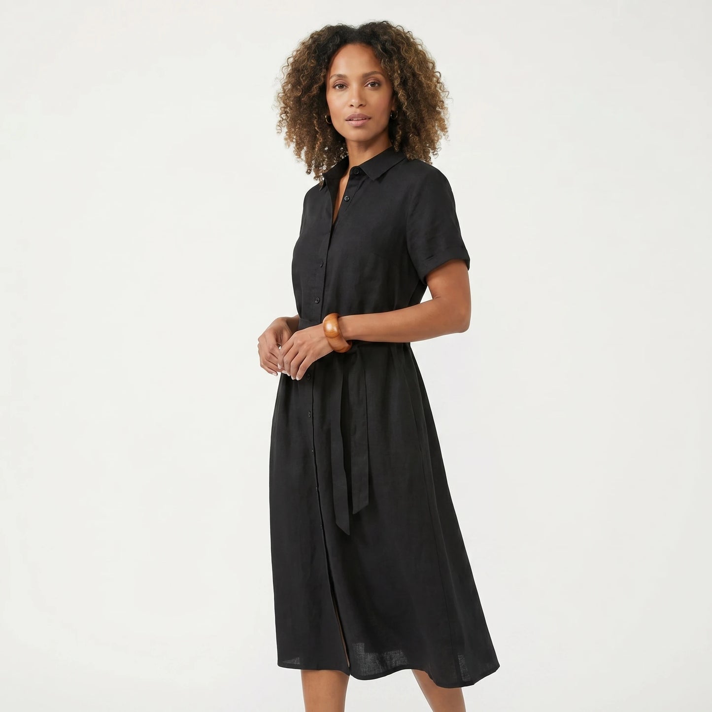 Stonebrook Studio - Stonebrook Studio | Women’s Loose Fit Midi Dress Linen Look - Short Sleeve Casual