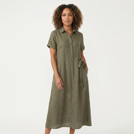 Stonebrook Studio - Stonebrook Studio | Women’s Loose Fit Midi Dress Linen Look - Short Sleeve Casual