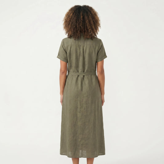 Stonebrook Studio - Stonebrook Studio | Women’s Loose Fit Midi Dress Linen Look - Short Sleeve Casual