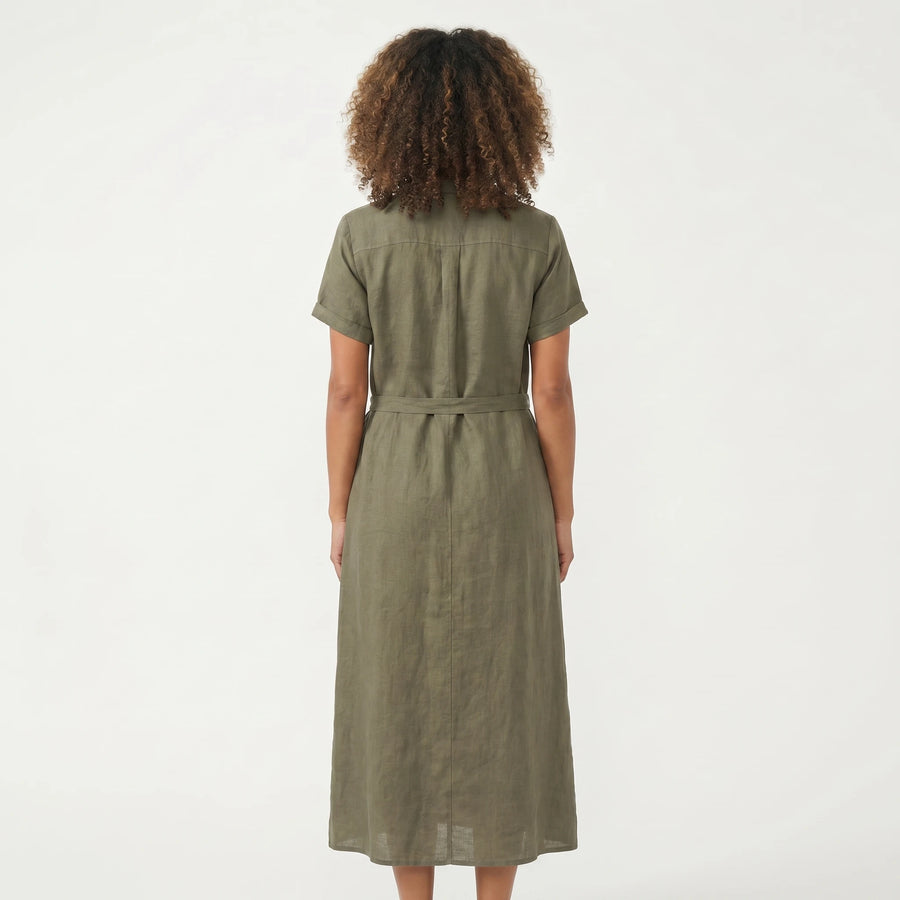 Stonebrook Studio - Stonebrook Studio | Women’s Loose Fit Midi Dress Linen Look - Short Sleeve Casual