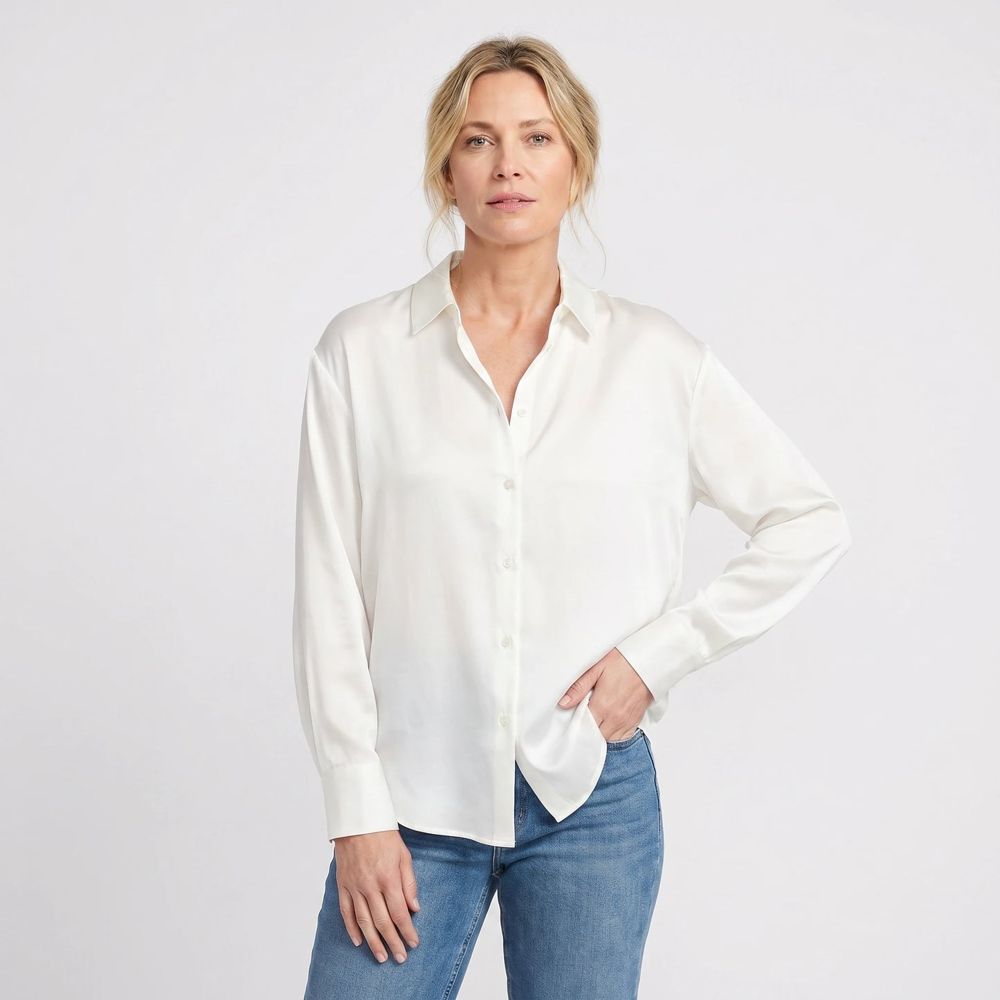 Stonebrook Studio - Stonebrook Studio | Women’s Satin Blouse Soft Stretch Elegant Long Sleeve Fit
