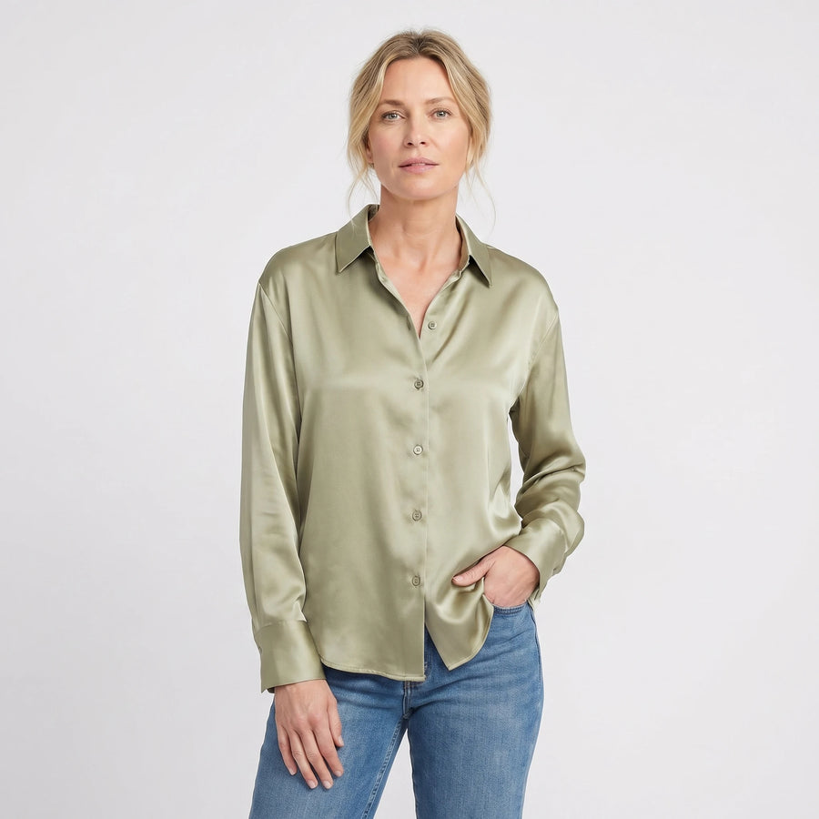 Stonebrook Studio - Stonebrook Studio | Women’s Satin Blouse Soft Stretch Elegant Long Sleeve Fit
