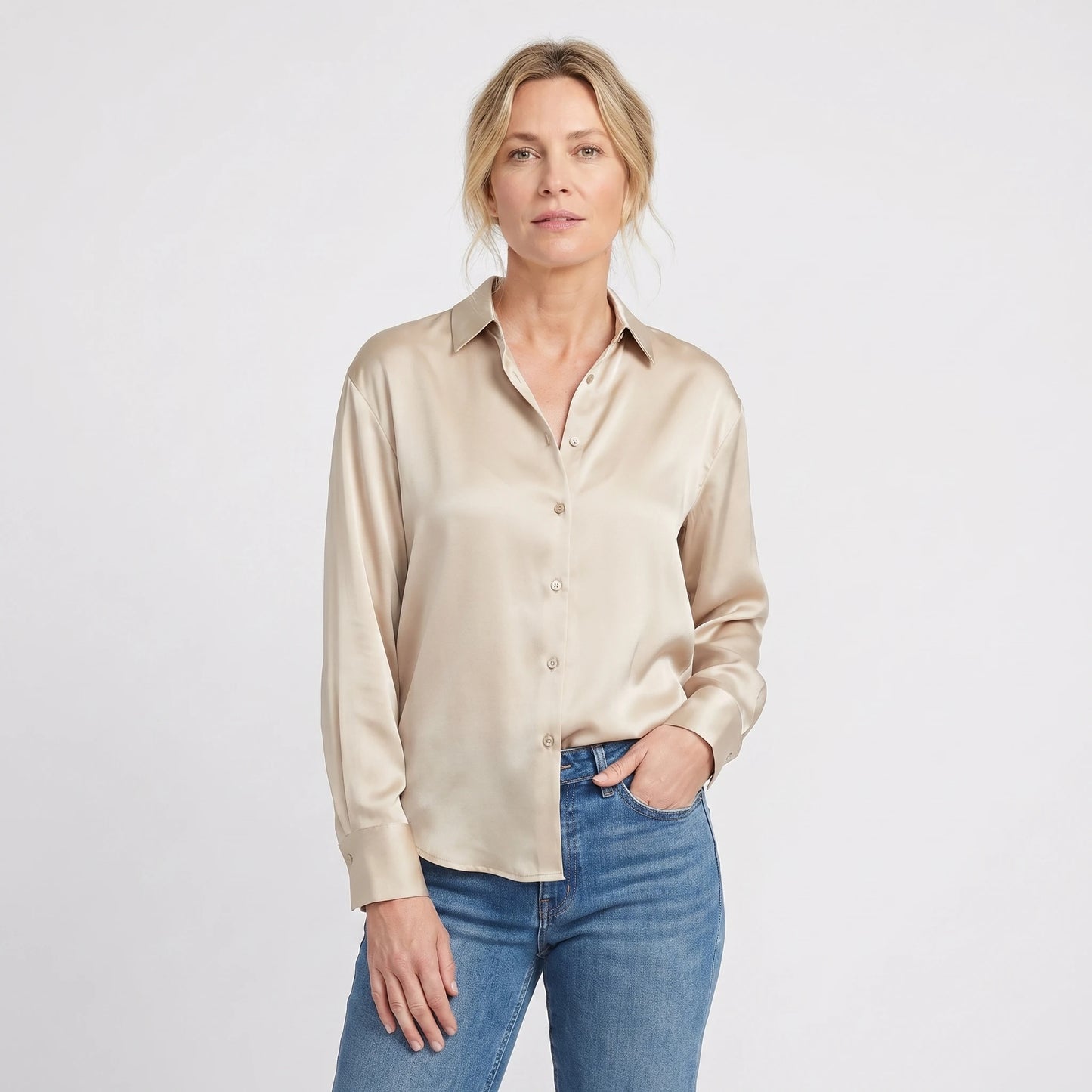 Stonebrook Studio - Stonebrook Studio | Women’s Satin Blouse Soft Stretch Elegant Long Sleeve Fit