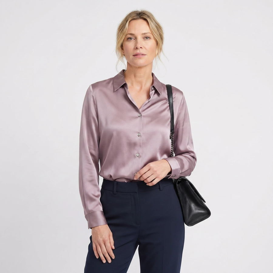 Stonebrook Studio - Stonebrook Studio | Women’s Satin Blouse Soft Stretch Elegant Long Sleeve Fit