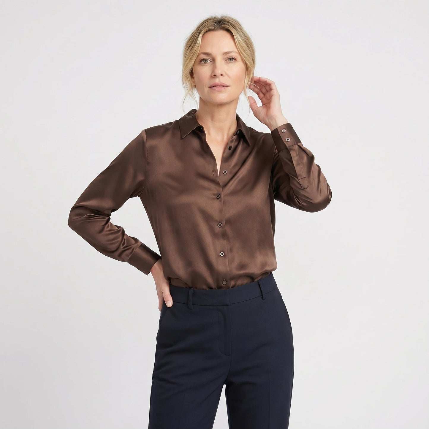 Stonebrook Studio - Stonebrook Studio | Women’s Satin Blouse Soft Stretch Elegant Long Sleeve Fit