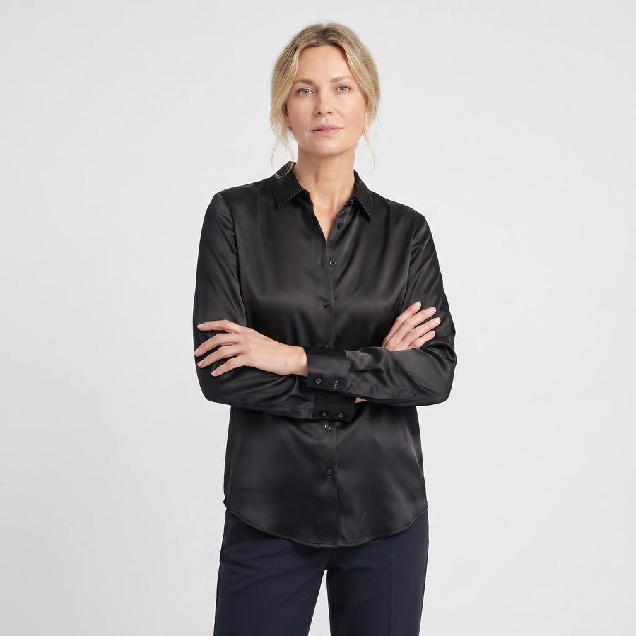 Stonebrook Studio - Stonebrook Studio | Women’s Satin Blouse Soft Stretch Elegant Long Sleeve Fit