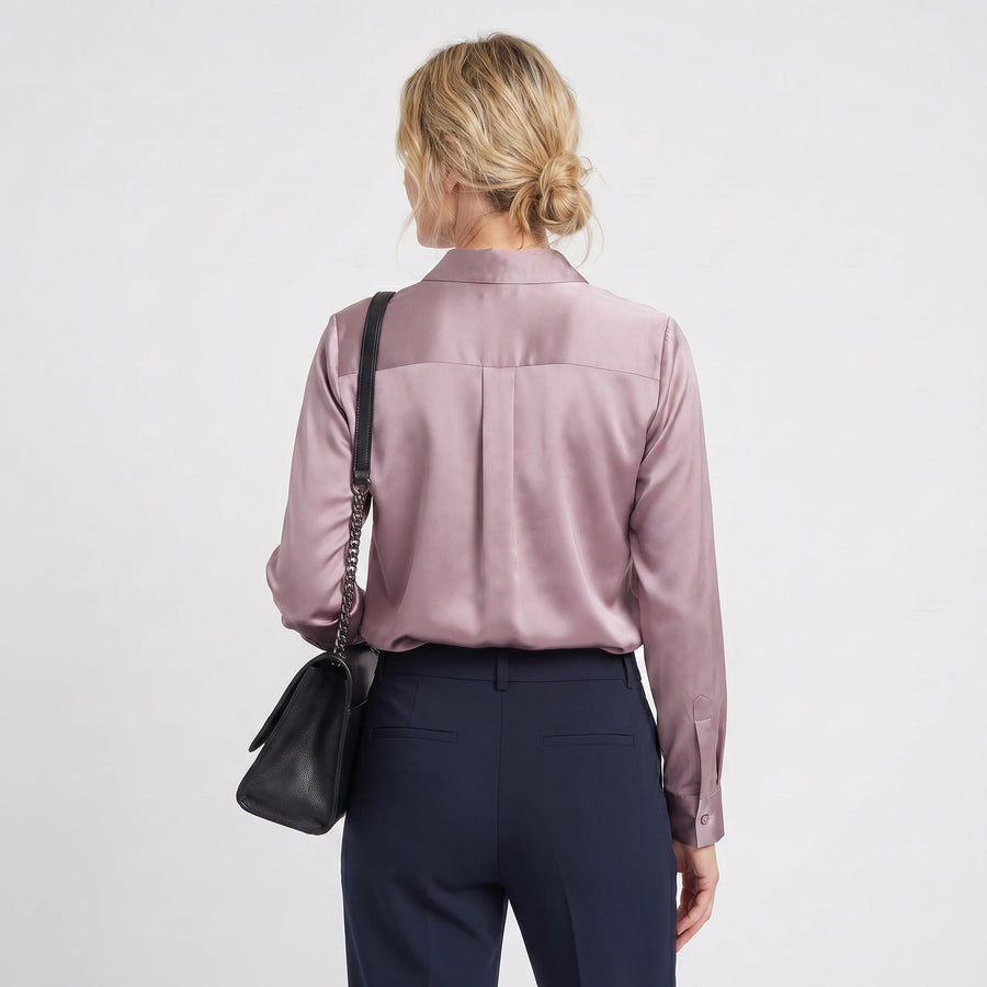 Stonebrook Studio - Stonebrook Studio | Women’s Satin Blouse Soft Stretch Elegant Long Sleeve Fit