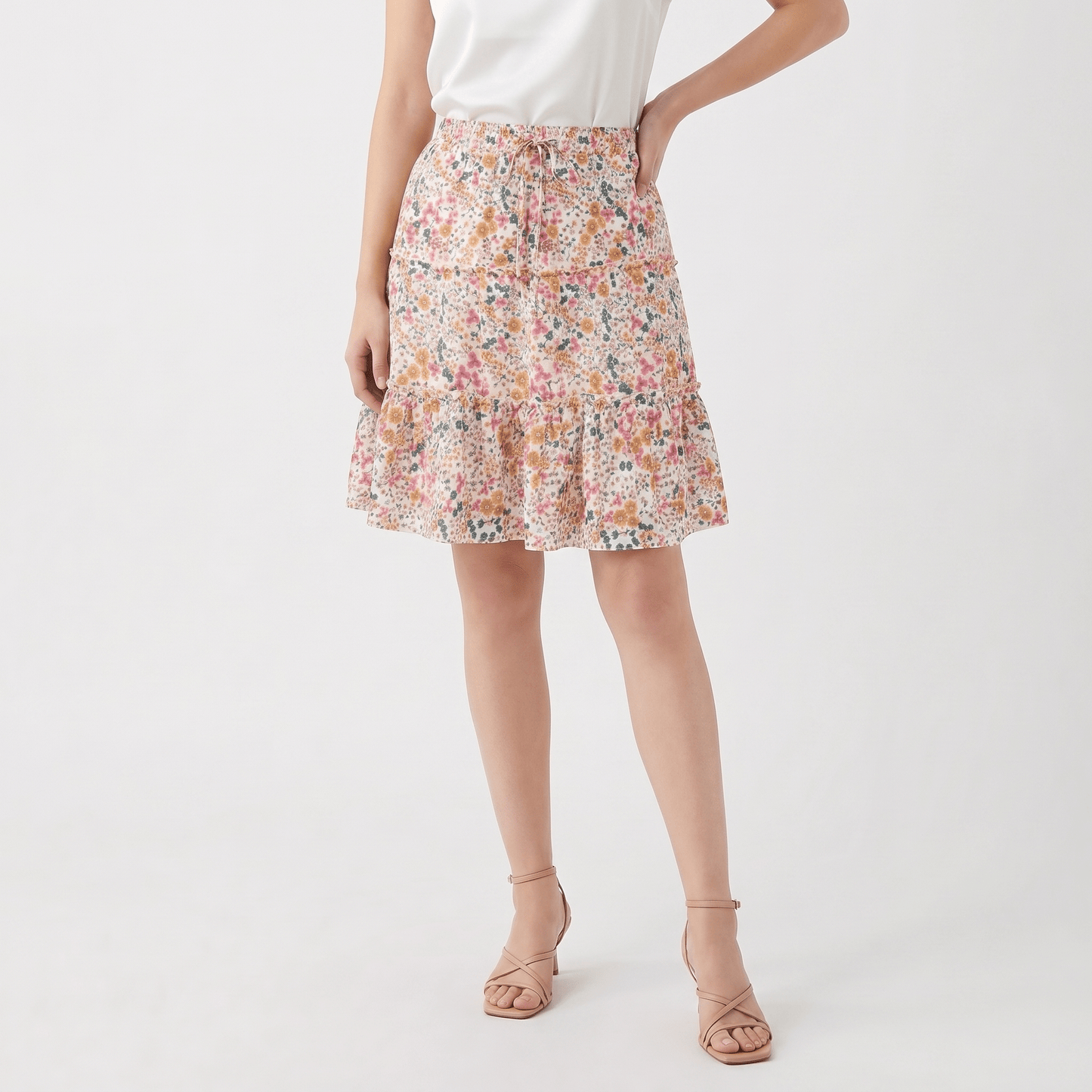 Stonebrook Studio - Stonebrook Studio | Women’s Floral Midi Skirt - Elegant Frilled Hem