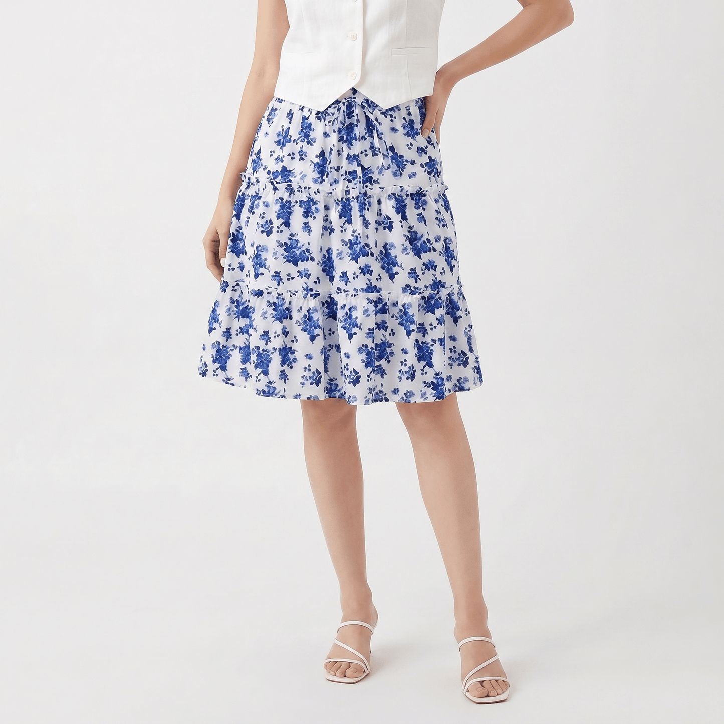 Stonebrook Studio - Stonebrook Studio | Women’s Floral Midi Skirt - Elegant Frilled Hem