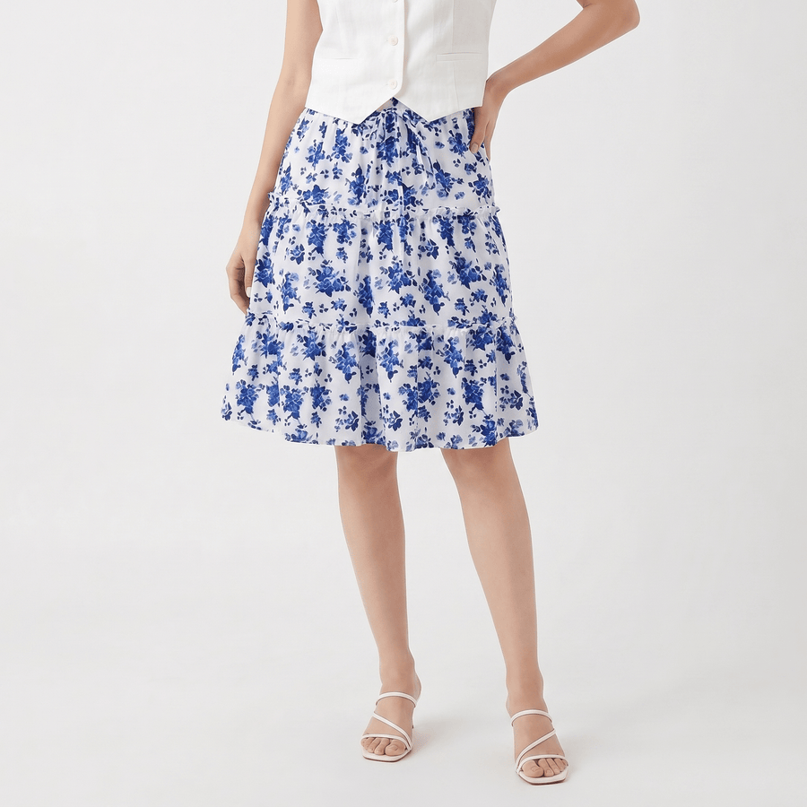 Stonebrook Studio - Stonebrook Studio | Women’s Floral Midi Skirt - Elegant Frilled Hem