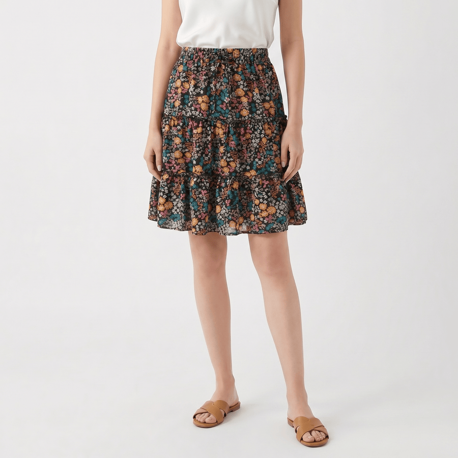 Stonebrook Studio - Stonebrook Studio | Women’s Floral Midi Skirt - Elegant Frilled Hem