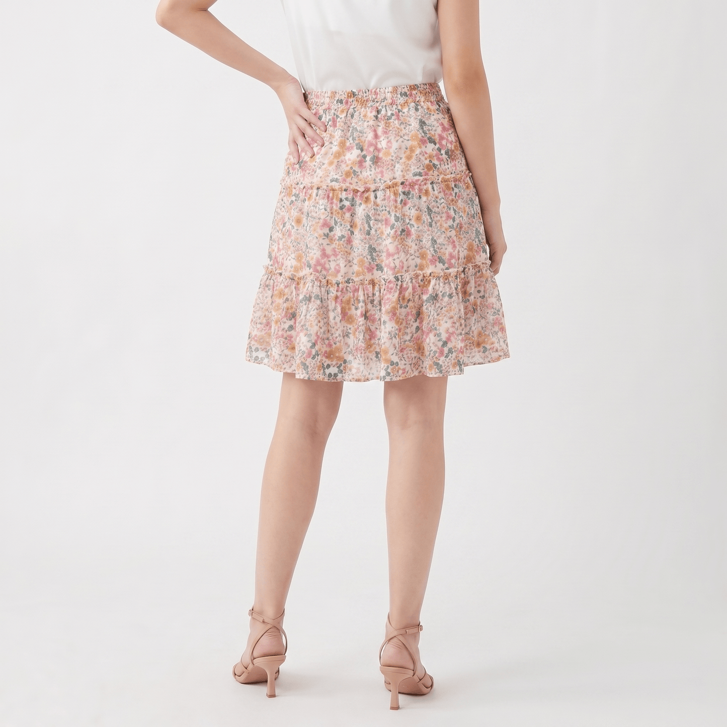 Stonebrook Studio - Stonebrook Studio | Women’s Floral Midi Skirt - Elegant Frilled Hem