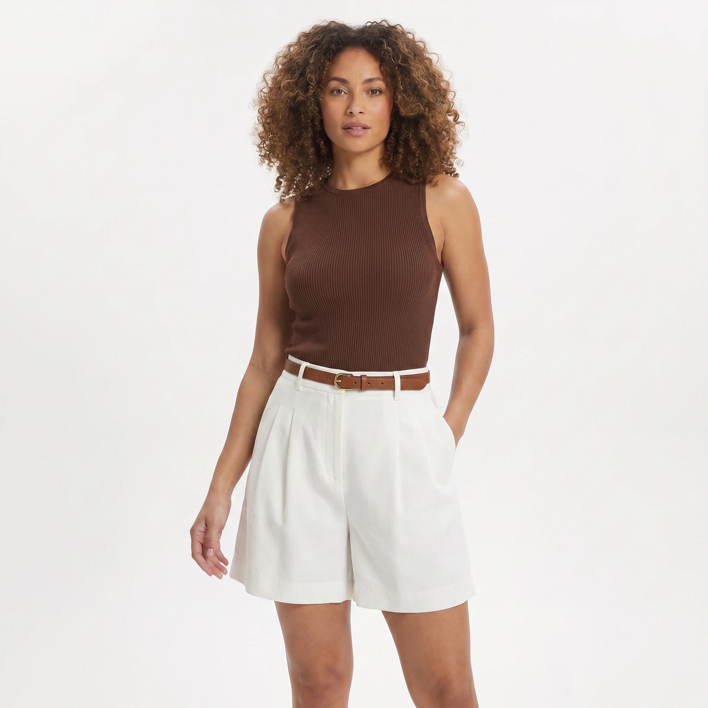 Stonebrook Studio - Stonebrook Studio | Women’s Mid Waist Pleated Tailored Shorts - Minimalist Everyday Comfort
