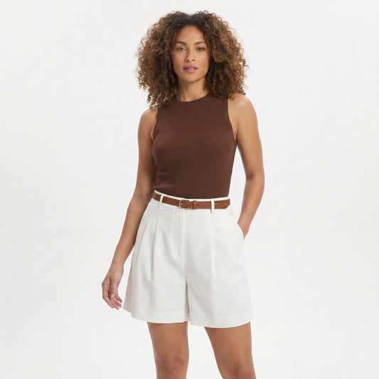 Stonebrook Studio - Stonebrook Studio | Women’s Mid Waist Pleated Tailored Shorts - Minimalist Everyday Comfort