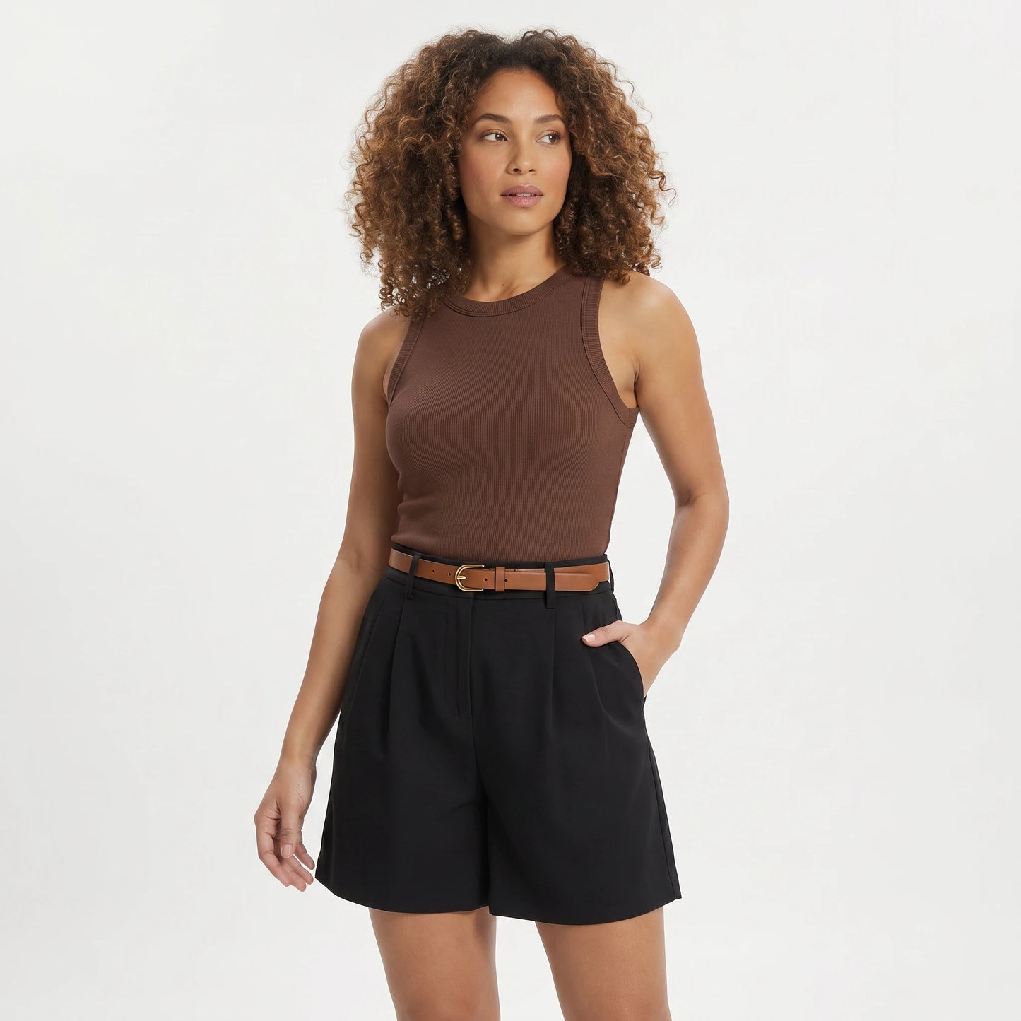 Stonebrook Studio - Stonebrook Studio | Women’s Mid Waist Pleated Tailored Shorts - Minimalist Everyday Comfort