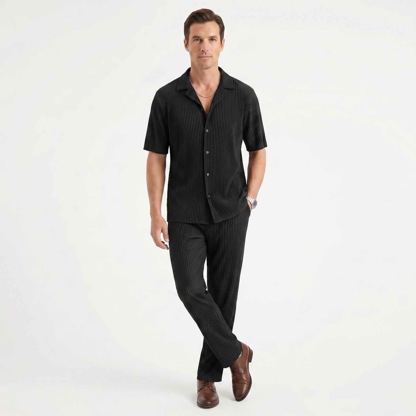 Stonebrook Studio - Stonebrook Studio | Men’s Ribbed Two Piece Set Breathable Cotton Blend Relaxed Fit