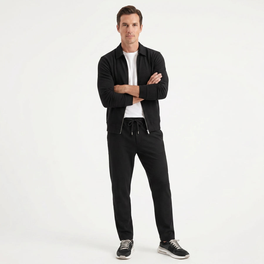 Stonebrook Studio - Stonebrook Studio | Men’s Textured Lounge Set - Two Piece Slim Fit Cotton Blend Outfit