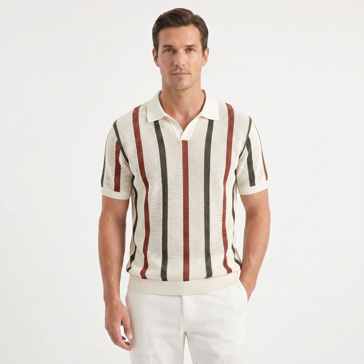 Stonebrook Studio | Men’s Striped Polo Shirt Lightweight Summer Comfort Slim Fit