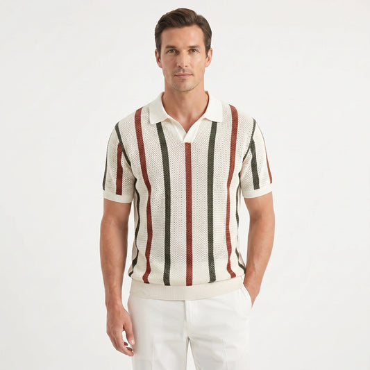 Stonebrook Studio | Men’s Striped Polo Shirt Lightweight Summer Comfort Slim Fit