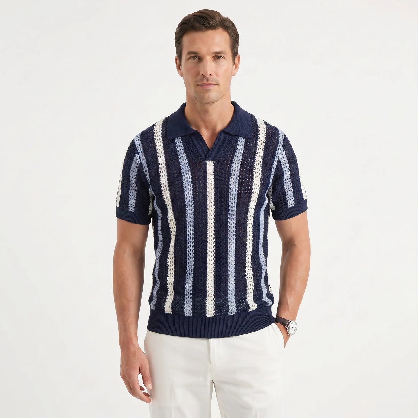 Stonebrook Studio | Men’s Striped Polo Shirt Lightweight Summer Comfort Slim Fit