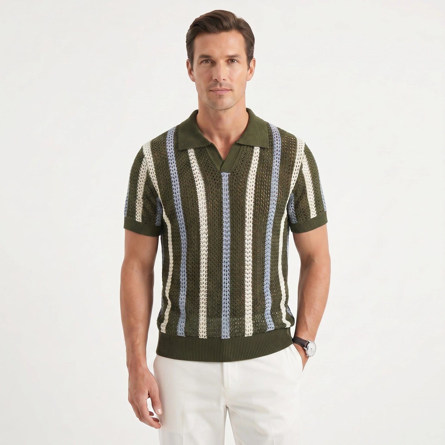 Stonebrook Studio | Men’s Striped Polo Shirt Lightweight Summer Comfort Slim Fit