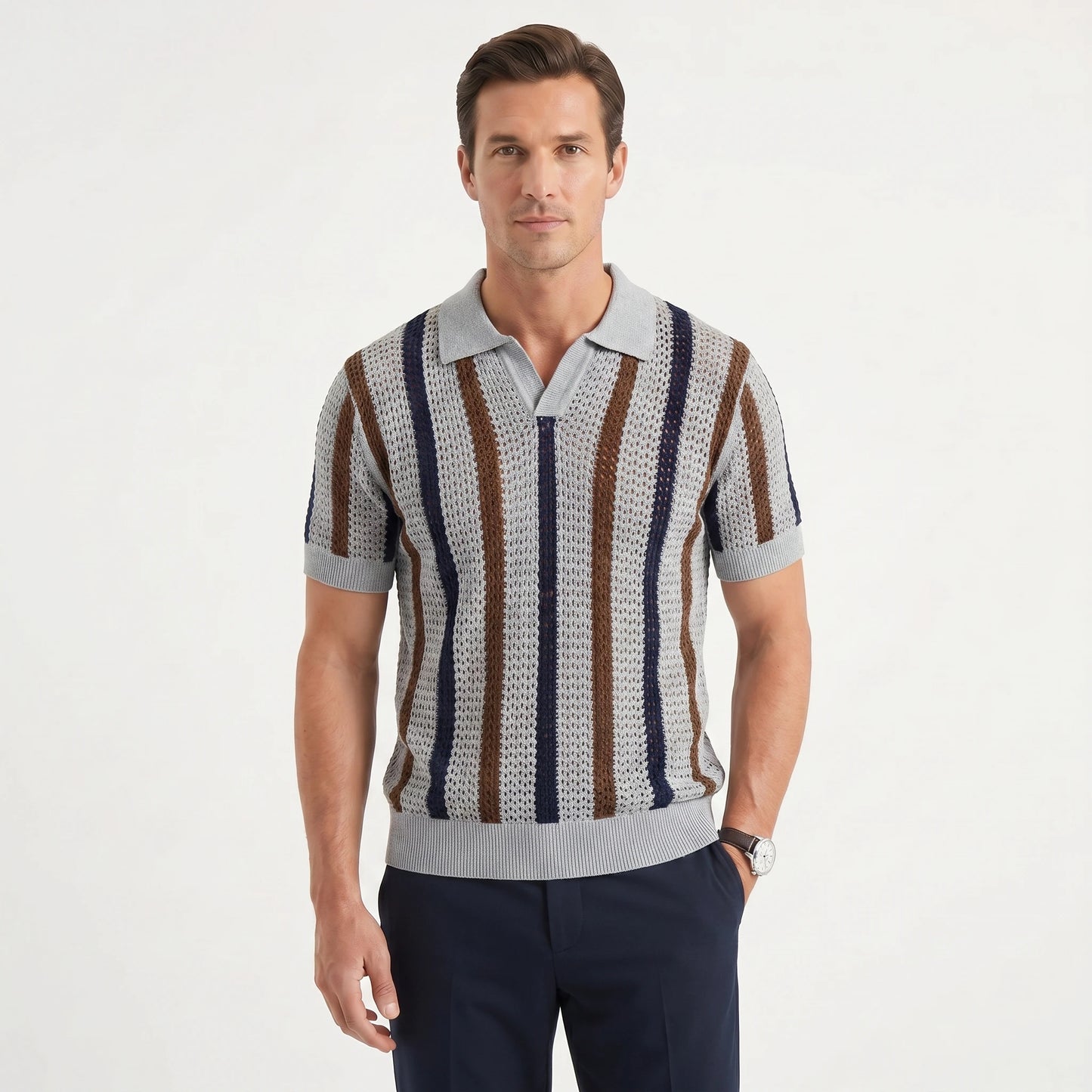 Stonebrook Studio | Men’s Striped Polo Shirt Lightweight Summer Comfort Slim Fit