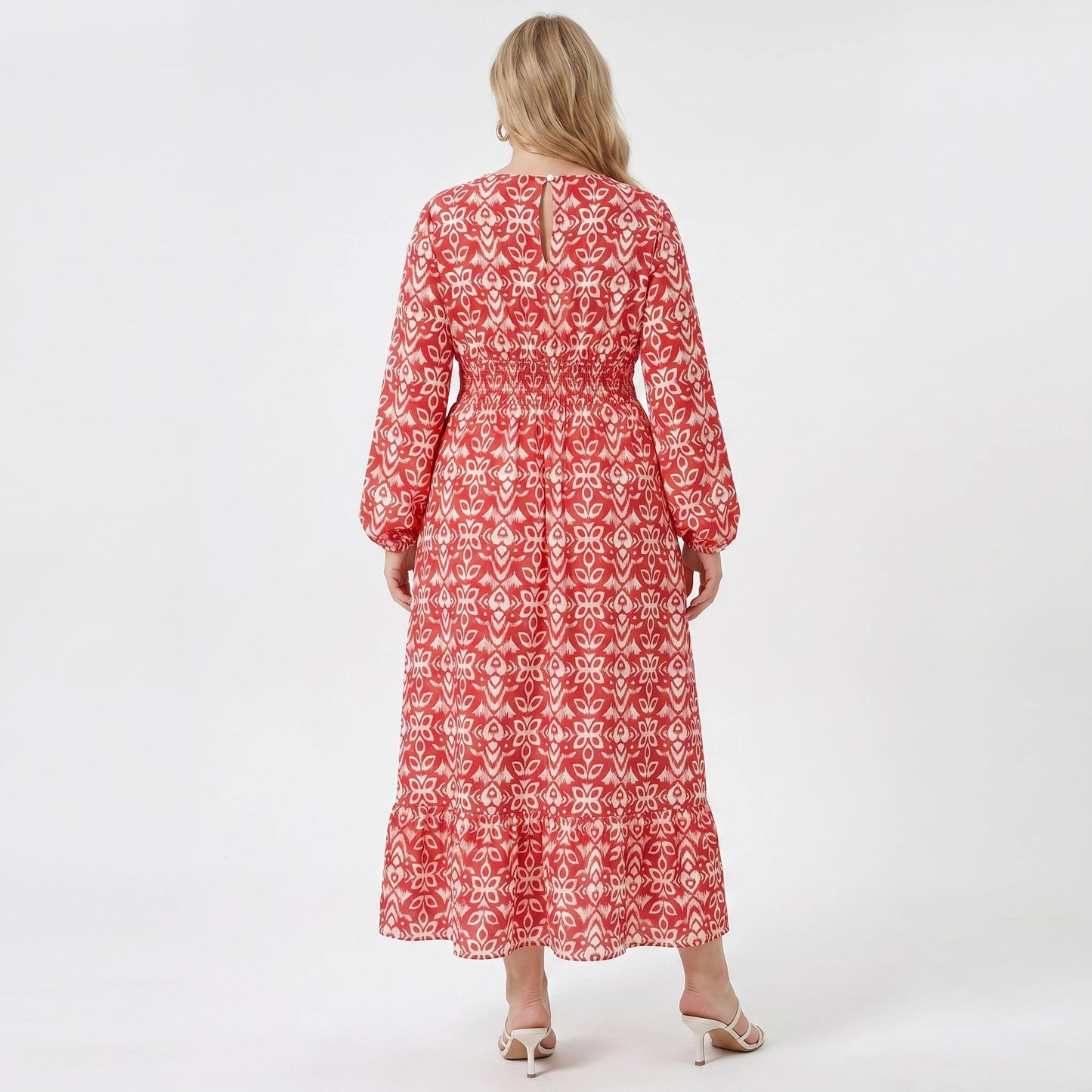 Stonebrook Studio | Women’s Classic Printed Midi Dress Refined V-Neck A-Line Fit