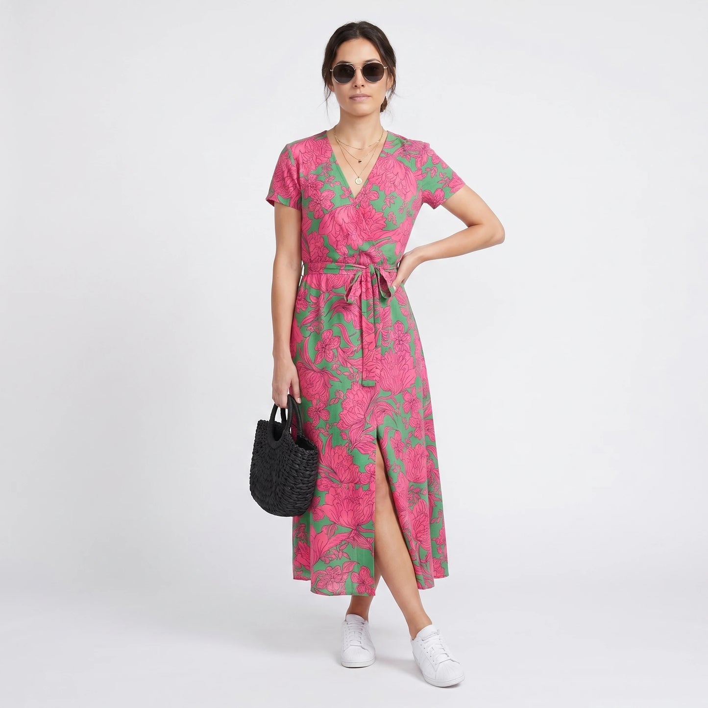 Stonebrook Studio - Stonebrook Studio | Women’s Floral Midi Dress Lightweight Elegant Comfort V - Neck